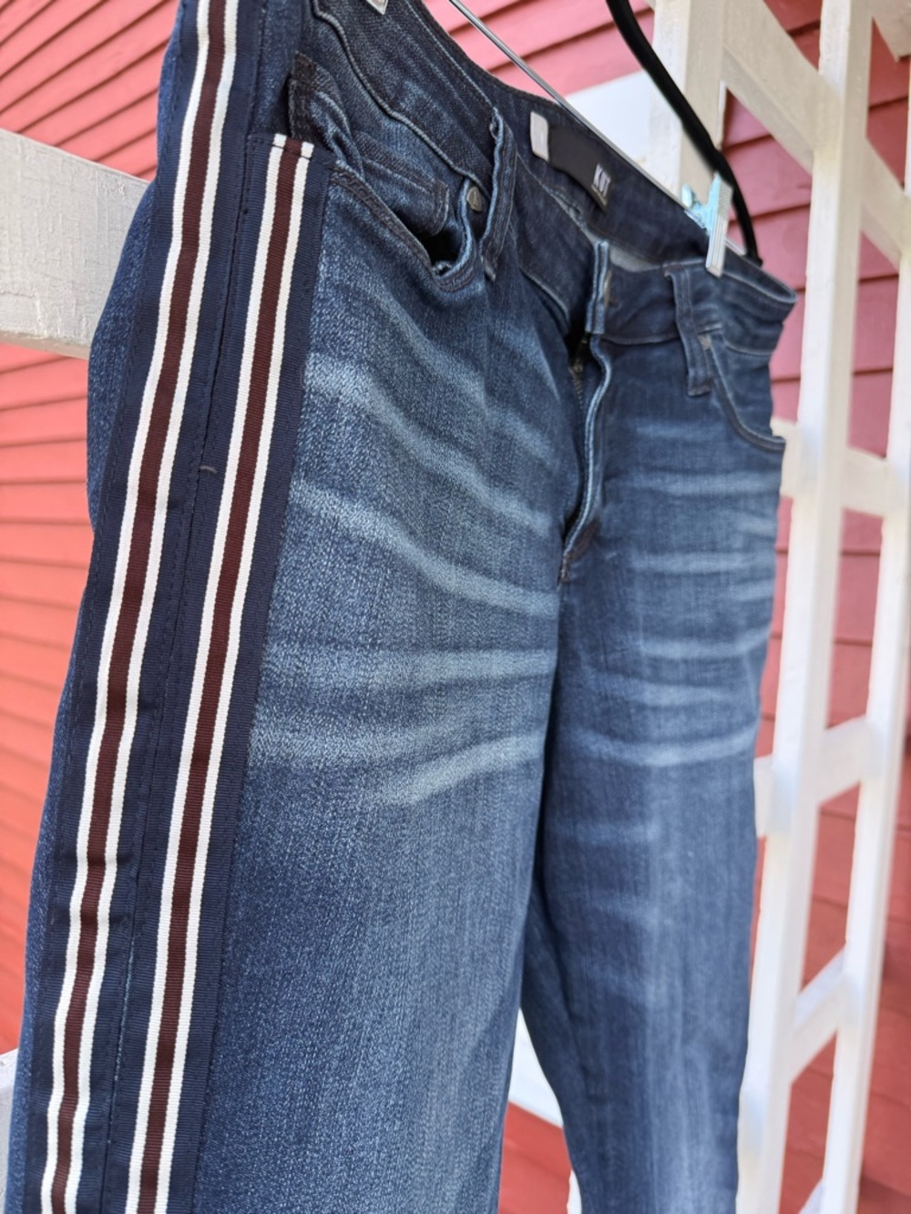 Kut from the Kloth Dark Blue Cropped Jeans with Navy and Brown Side Stripes